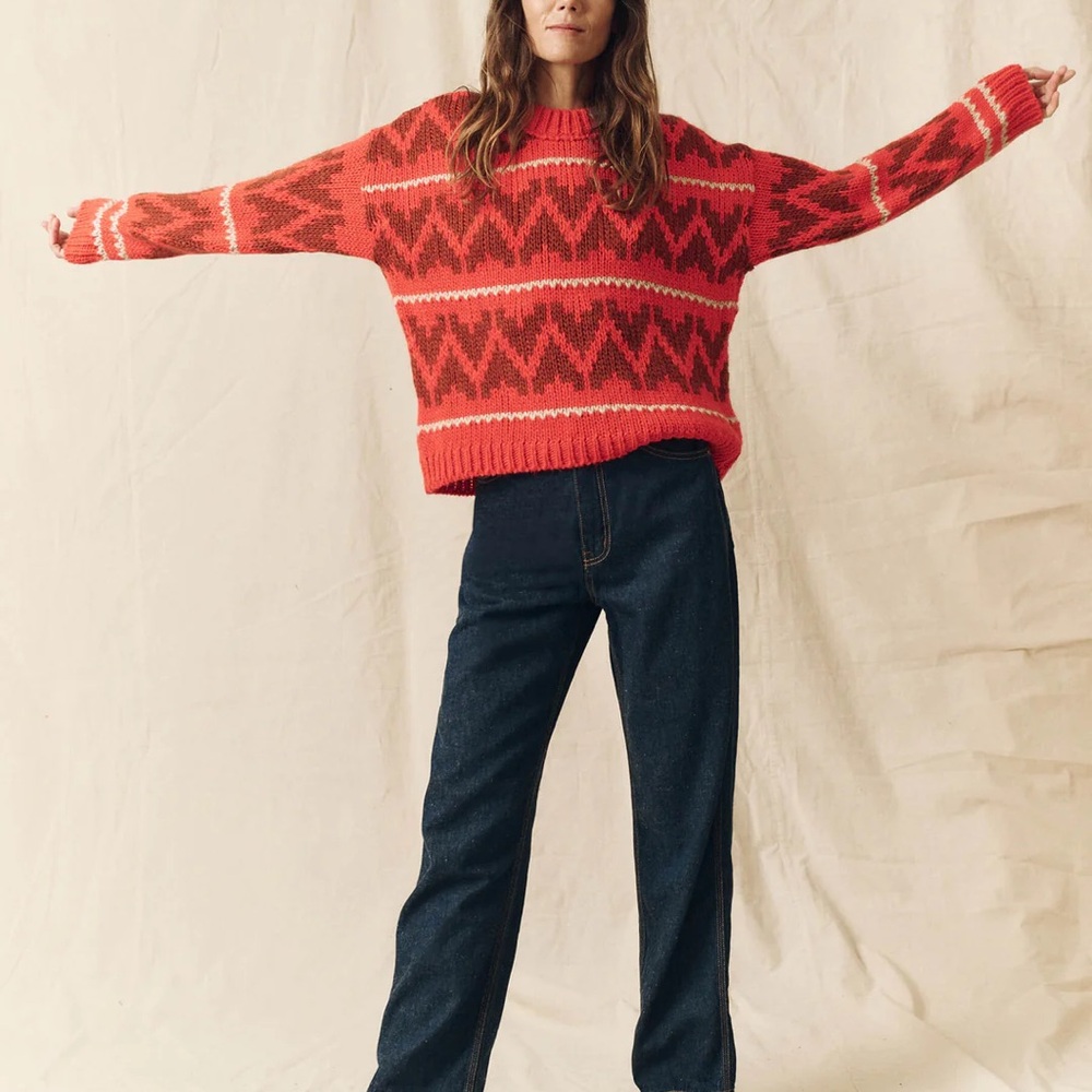 THE GREAT. Red and Black Patterned Sweater
